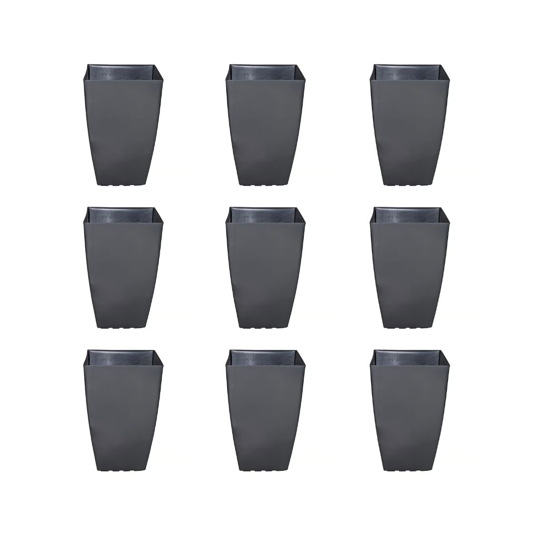Set of 9 - 15 Inch Grey Square Tower Plastic Pots