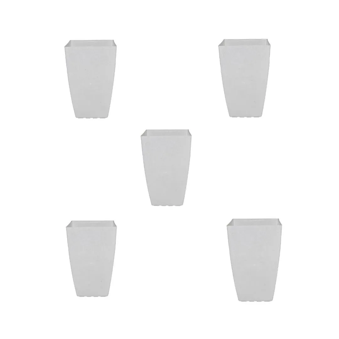 Set of 5 - 15 Inch Milky White Square Tower Plastic Pots