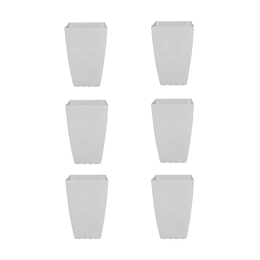 Set of 6 - 15 Inch Milky White Square Tower Plastic Pots
