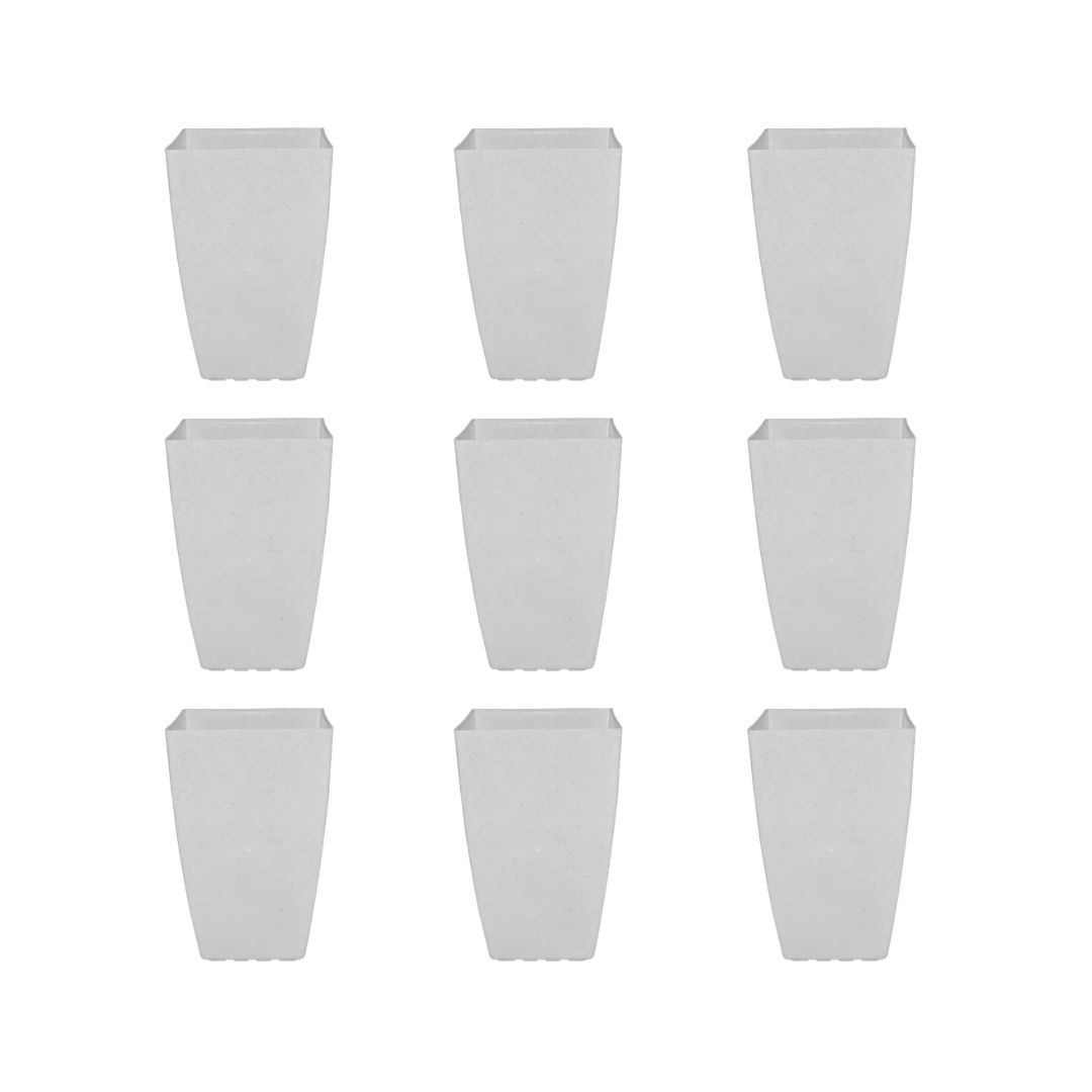 Set of 9 - 15 Inch Milky White Square Tower Plastic Pots
