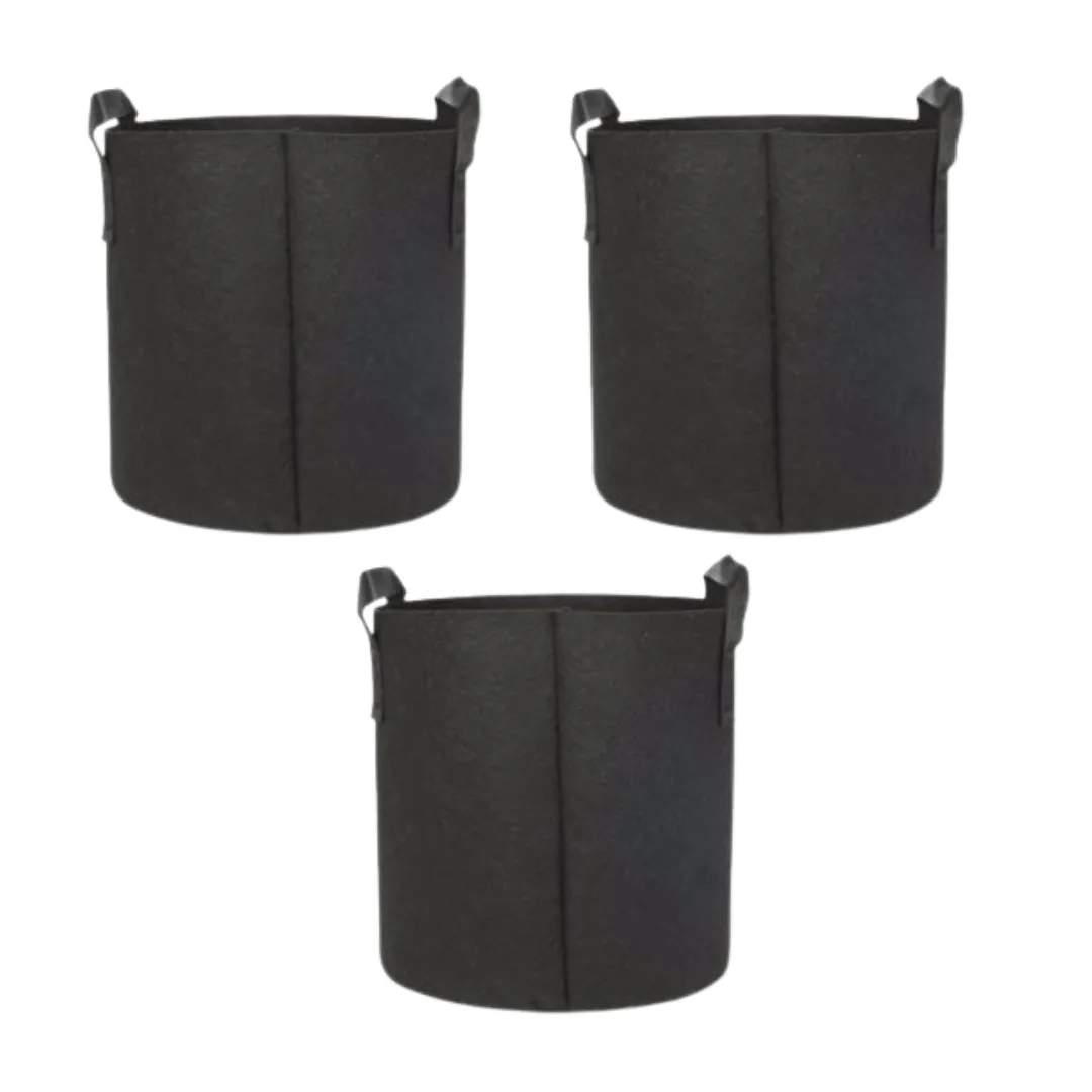 Set of 3 - 10x10 Inch Round Black LUMA Grow Bag - 400 GSM Heavy Duty Geo Fabric, Breathable, Reusable Planter for Home Gardening