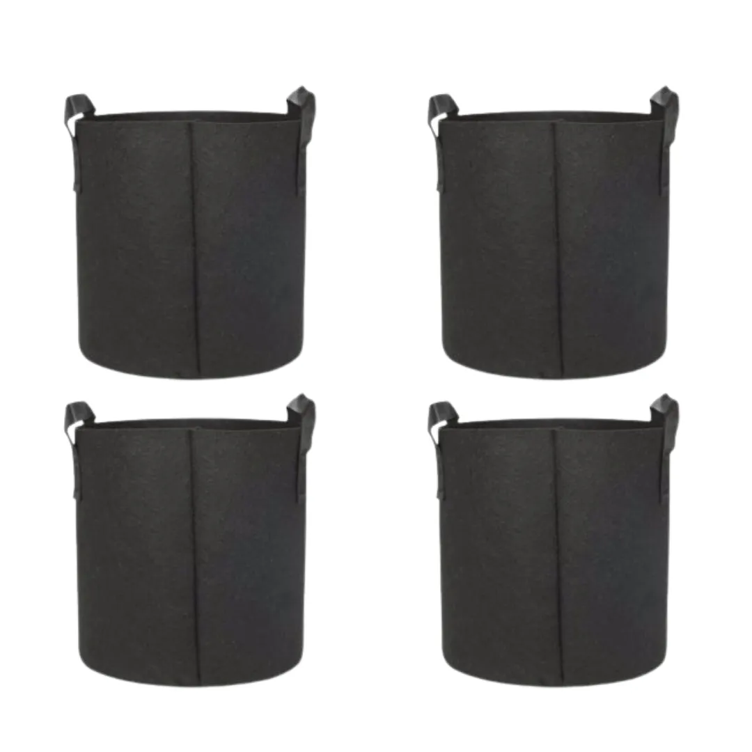 Set of 4 - 10x10 Inch Round Black LUMA Grow Bag - 400 GSM Heavy Duty Geo Fabric, Breathable, Reusable Planter for Home Gardening