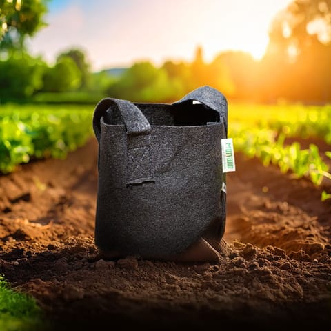 8x8 Inch Round Black LUMA Grow Bag � 400 GSM Heavy Duty Geo Fabric, Breathable, Reusable Planter for Home Gardening