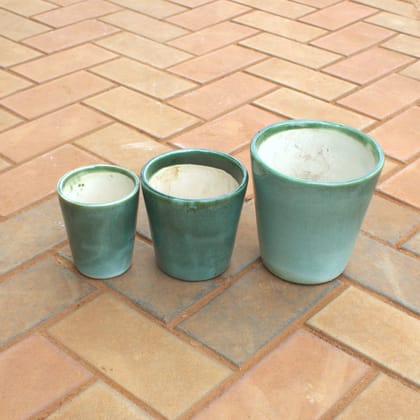 Buy Set Of 3 - 10, 8 & 5 Inch Turquoise Green Balti Designer Ceramic Pot Online | Urvann.com