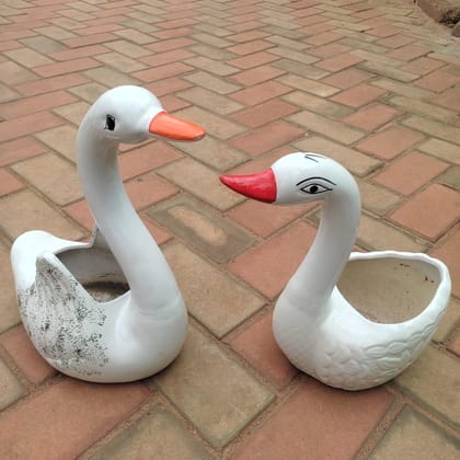 Buy Set of 2 - (4 & 5 Inch) White Cute Duck Designer Ceramic Pot Online | Urvann.com