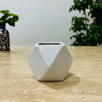 Buy 4 Inch Classy White Diamond Shape Ceramic Pot - Minimalist Glossy Succulent Pot, Indoor Flower Pot for Home and Office Décor Online | Urvann.com