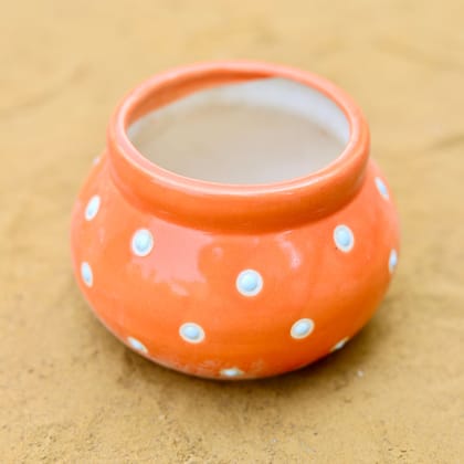 3 Inch Orange Polka Dotted Handmade Matki Ceramic Pot - Minimalist Glossy Succulent Pot