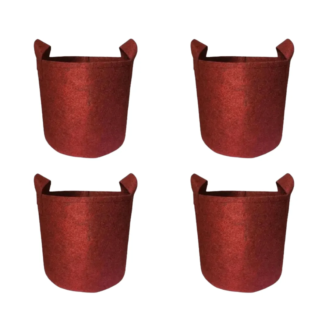 Set of 4 - 15x15 Inch Round Red LUMA Grow Bag - 400 GSM Heavy Duty Geo Fabric, Breathable, Reusable Planter for Home Gardeningning