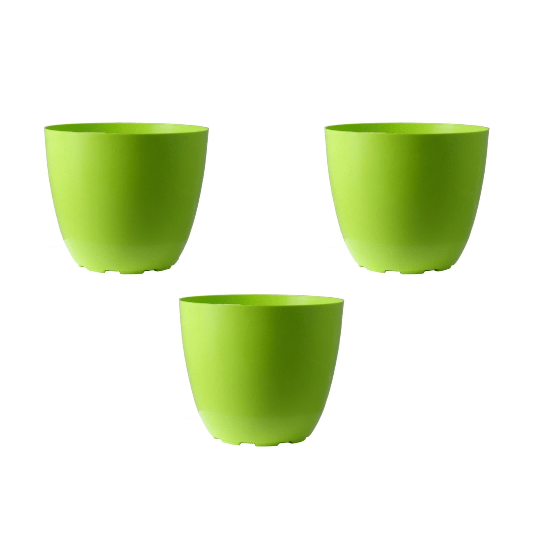 Set of 3 - 4 Inch Green Premium Orchid Round Plastic Pot