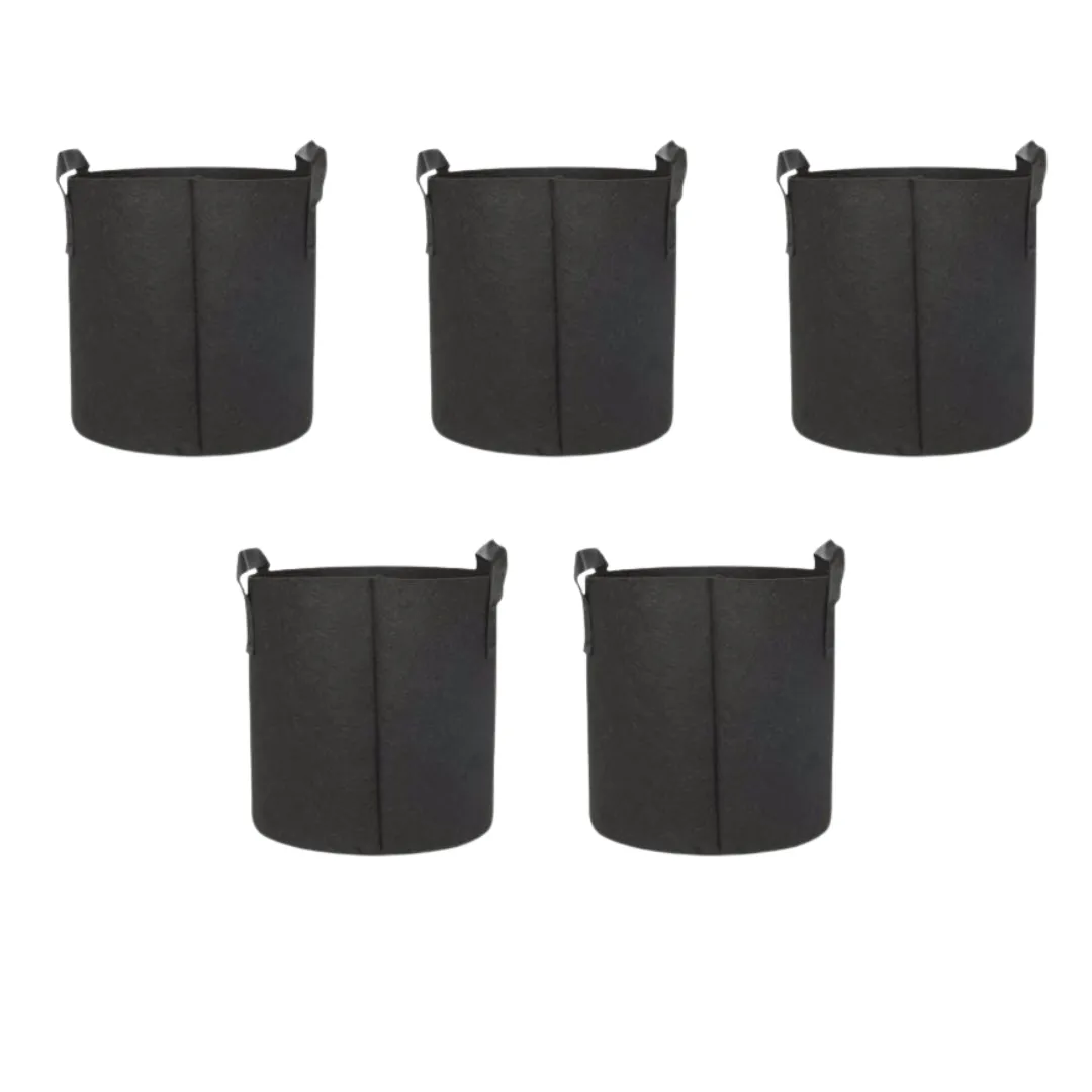 Set of 5 - 10x10 Inch Round Black LUMA Grow Bag - 400 GSM Heavy Duty Geo Fabric, Breathable, Reusable Planter for Home Gardening