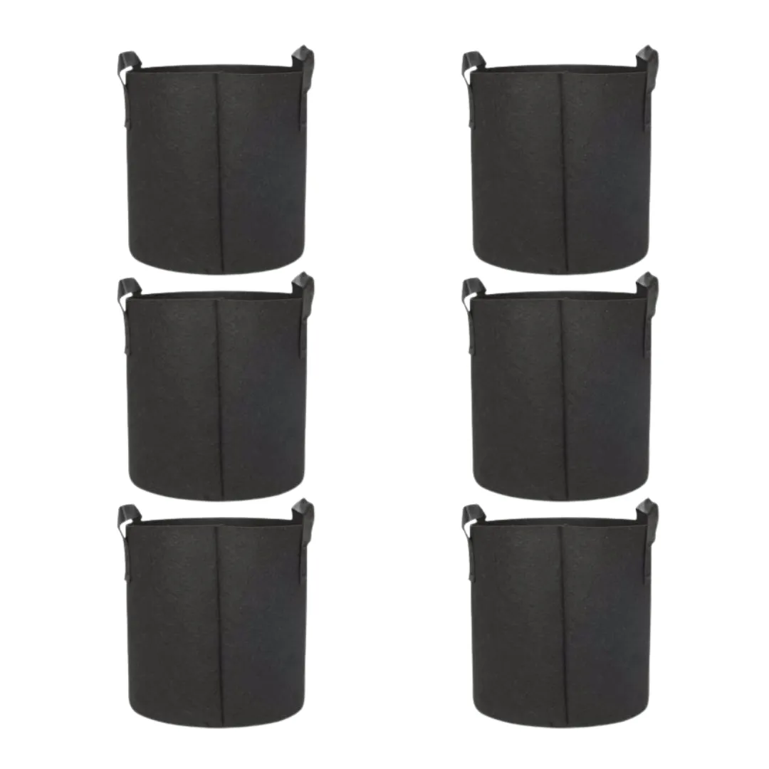 Set of 6 - 15x15 Inch Round Black LUMA Grow Bag - 400 GSM Heavy Duty Geo Fabric, Breathable, Reusable Planter for Home Gardening