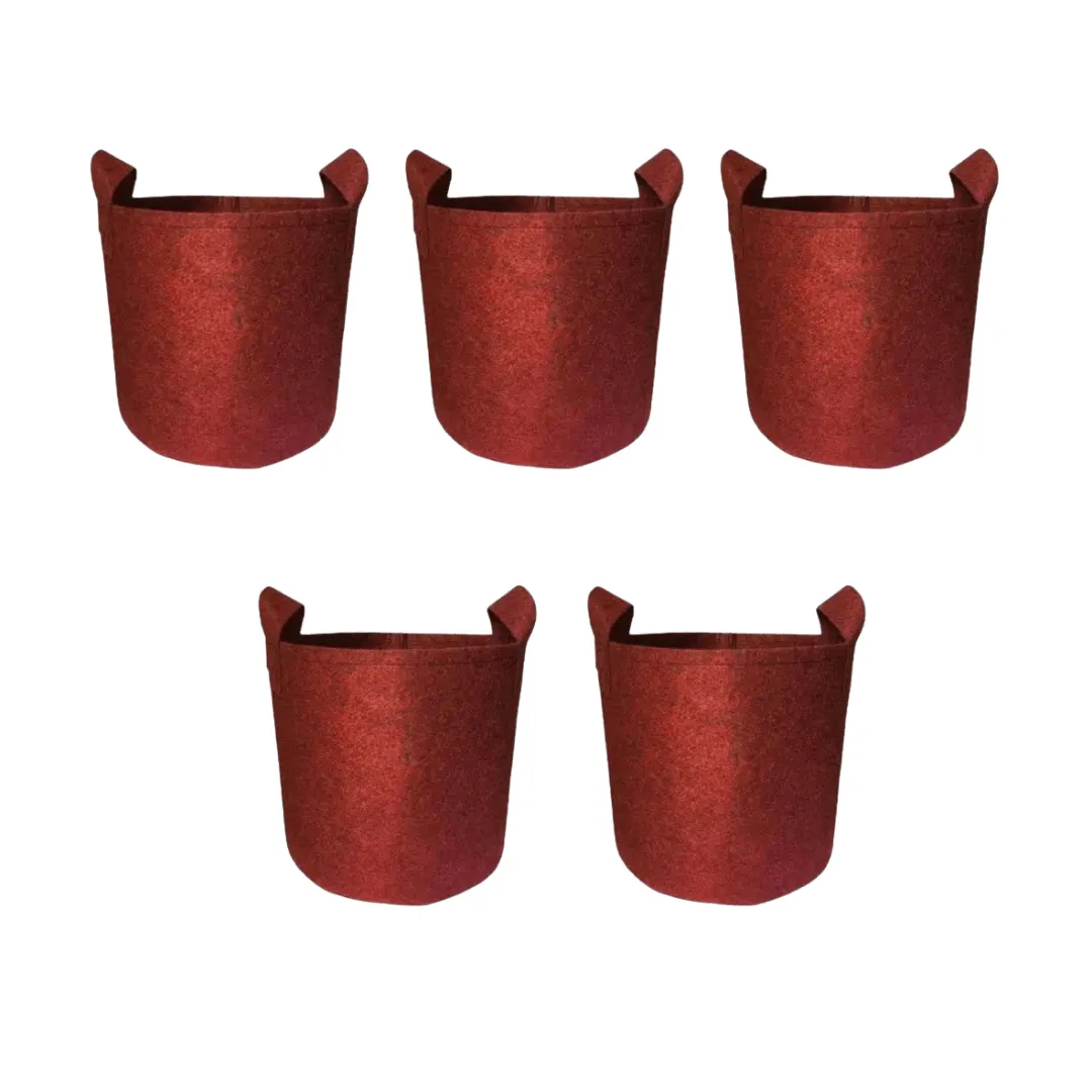Set of 5 - 8x8 Inch Round Red LUMA Grow Bag - 400 GSM Heavy Duty Geo Fabric, Breathable, Reusable Planter for Home Gardeningning