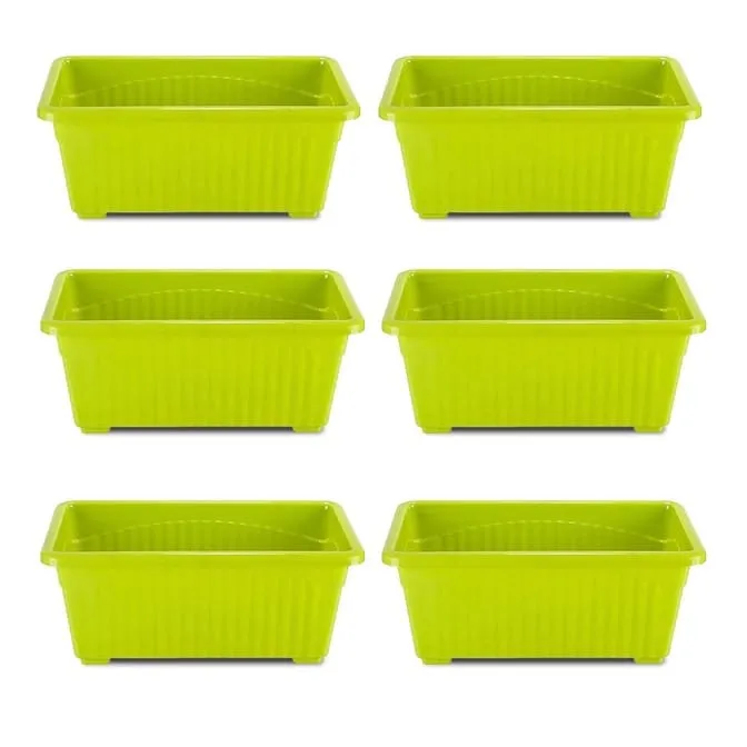 Set of 6 - 14 Inch Green  Premium Jupiter Rectangular Window Planter