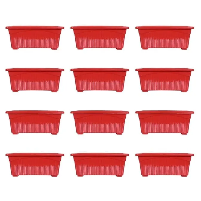 Set of 12 - 14 Inch Red Premium Jupiter Rectangular Window Planter