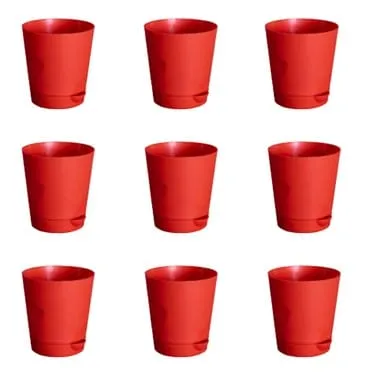 Set of 09 - 4 Inch Red Florence Self Watering Pot