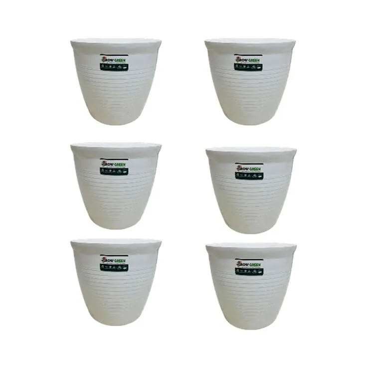 Set of 6 - 08 Inch White Marble Premium Milo Round Plastic Pot