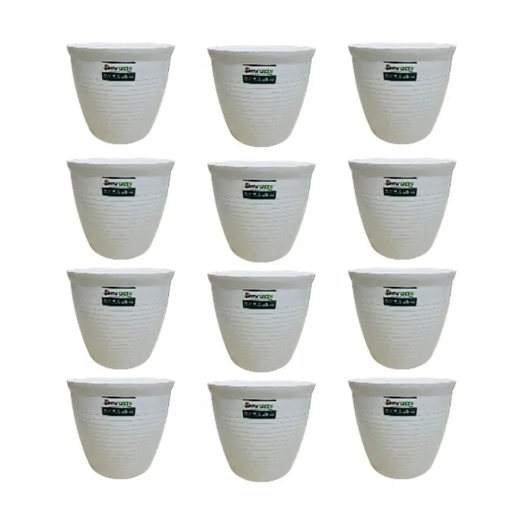 Set of 12 - 08 Inch White Marble Premium Milo Round Plastic Pot