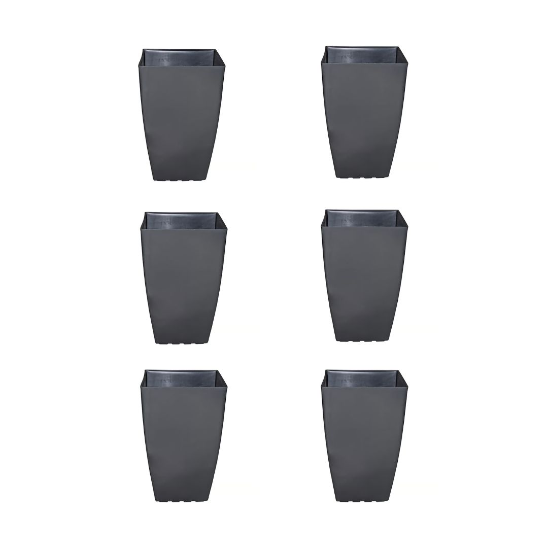 Set of 6 - 15 Inch Grey Square Tower Plastic Pot