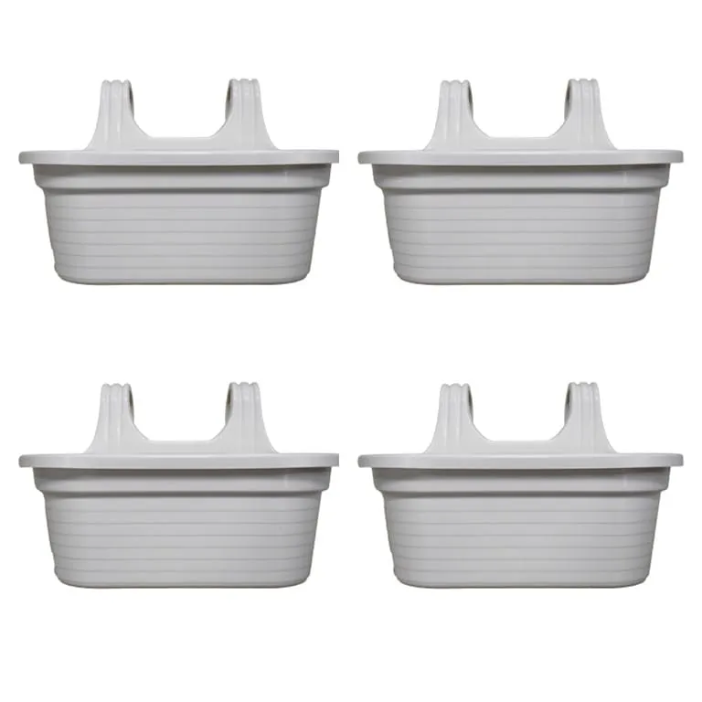 Set of 4 - 14 X 10 Inch White Double Hook Hanging Plastic Pot