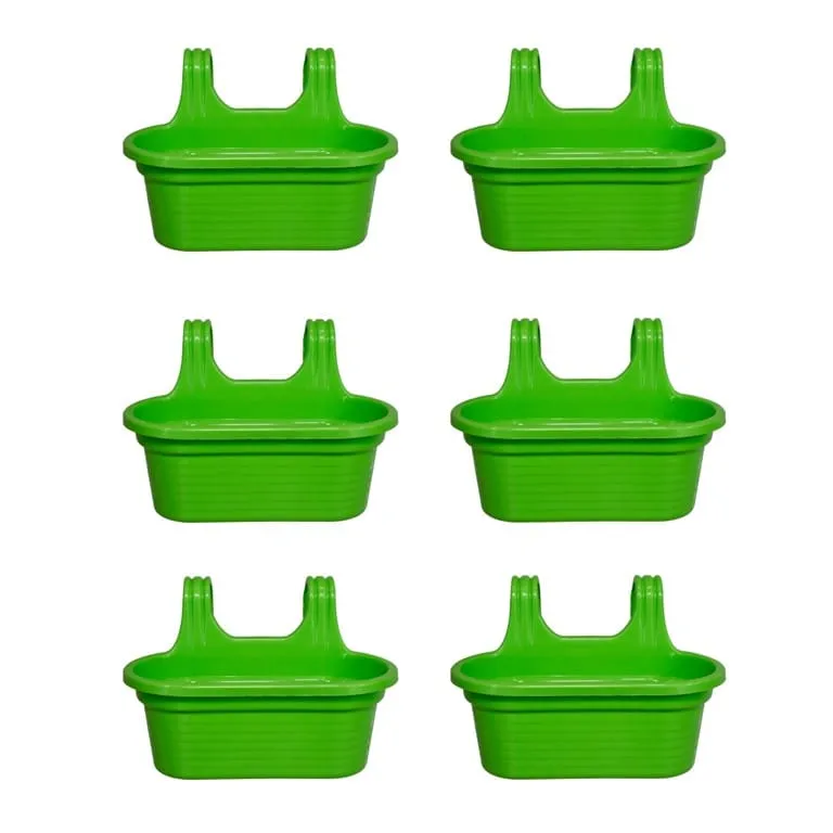 Set of 6 - 14 X 10 Inch Green Double Hook Hanging Plastic Pot
