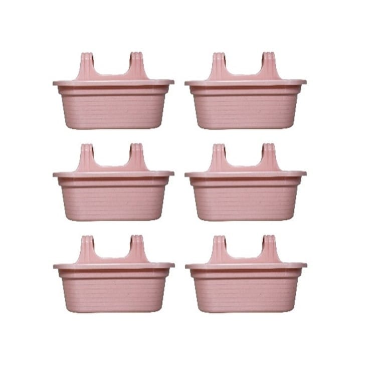 Set of 6 - 14 X 10 Inch Pink Marble Double Hook Hanging Plastic Pot