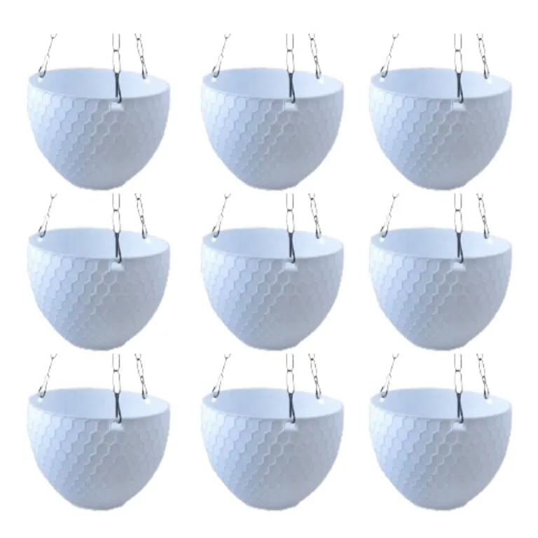 Set of 09 - 6 X 4 Inch White Premium Cerana Plastic Hanging Basket