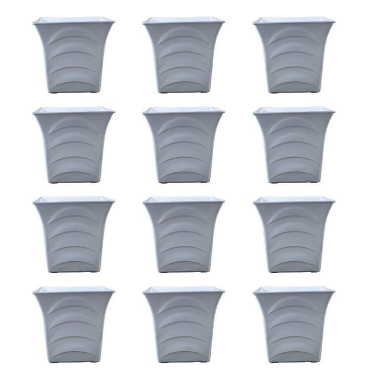 Set of 12 - 08 Inch White Premium Tokyo Square Plastic Pot