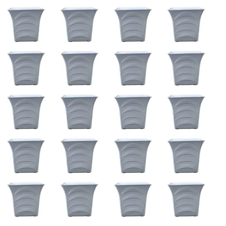 Set of 20 - 08 Inch White Premium Tokyo Square Plastic Pot