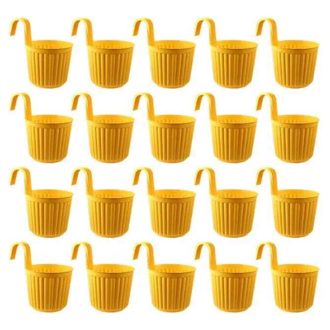 Set of 20 - 7 Inch Yellow Railing Single Hook Hanging Plastic Pot