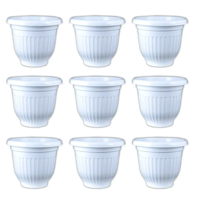 Set of 09 - 8 Inch White Olive Plastic Pot