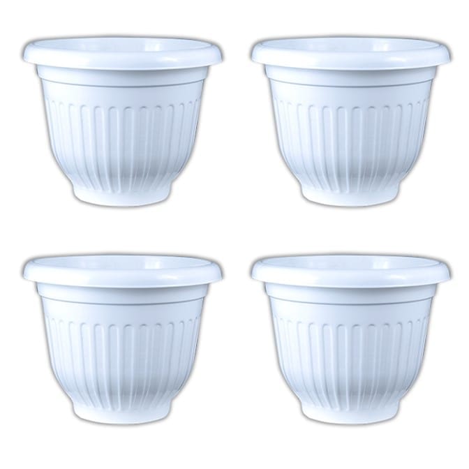 Set of 04 - 10 Inch White Olive Plastic Pot