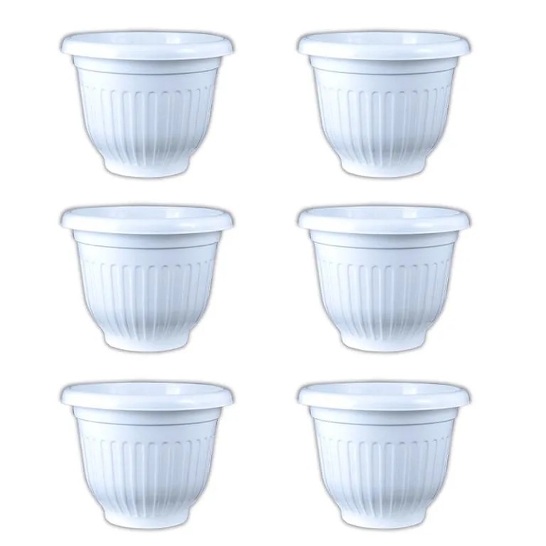 Set of 06 - 12 Inch White Olive Plastic Pot