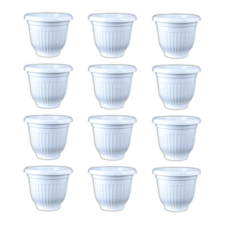 Set of 12 - 12 Inch White Olive Plastic Pot