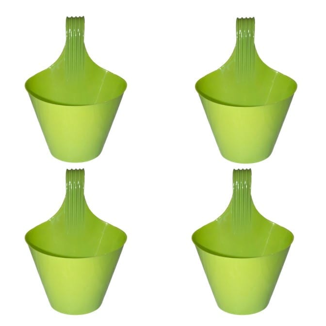 Set of 04 - 8 Inch Green Single Hook Hanging Plastic Pot