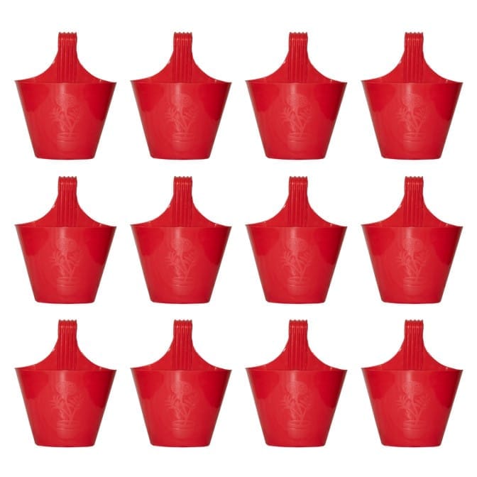 Set of 12 - 8 Inch Red Single Hook Hanging Plastic Pot