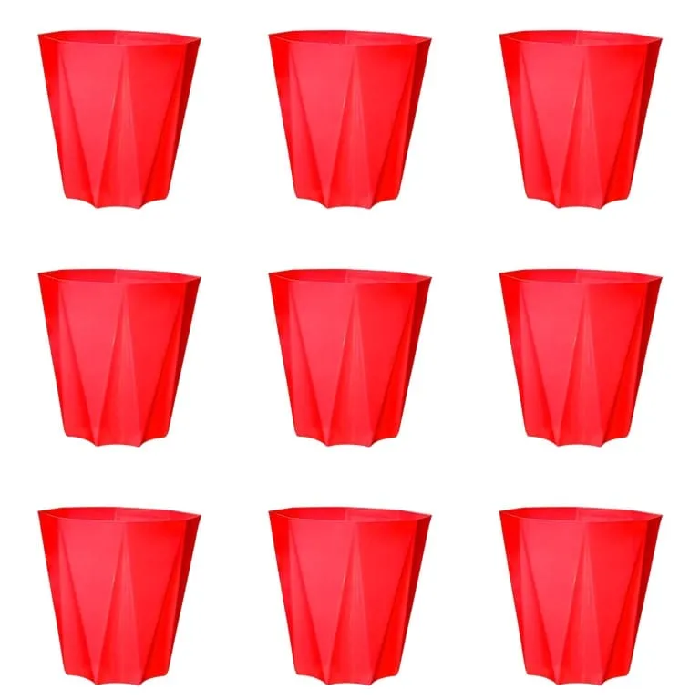 Set of 9 - 4 Inch Red Premium Diamanti Plastic Pot