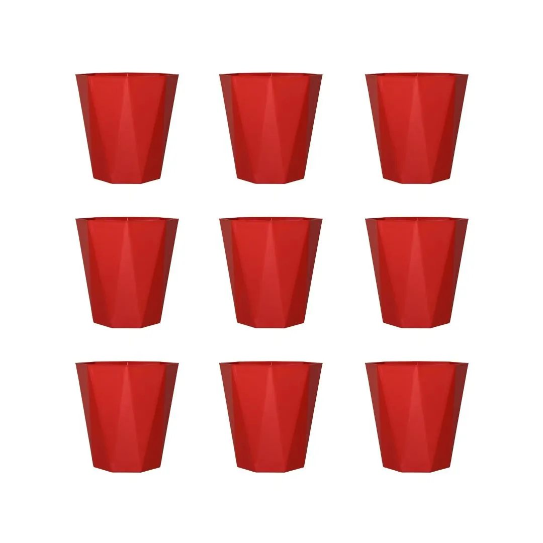 Set of 9 - 6 Inch Red Diamanti Plastic Pot