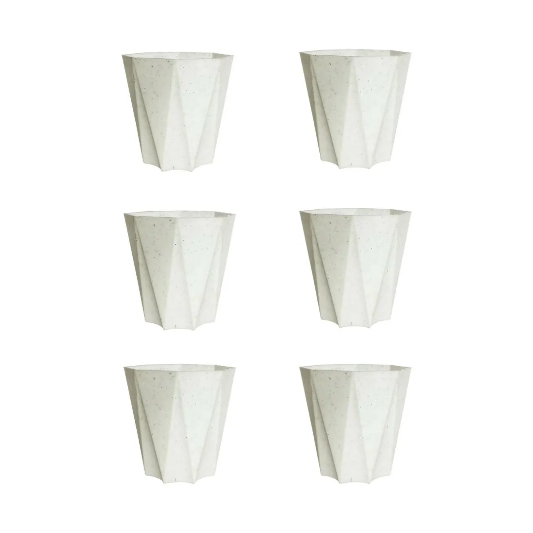 Set of 6 - 6 Inch Marble White Diamanti Plastic Pot