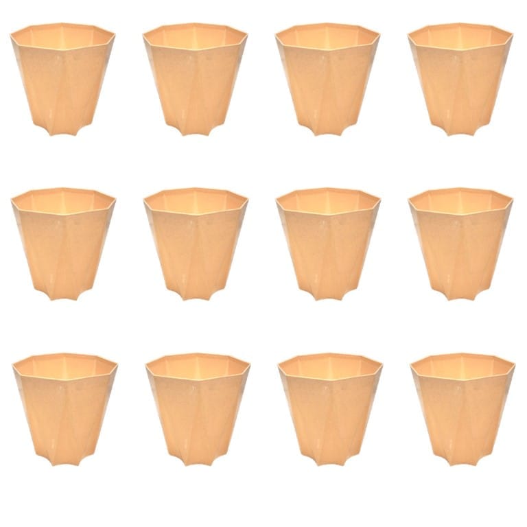 Set of 12 - 4 Inch Beige Marble Premium Diamanti Plastic Pot