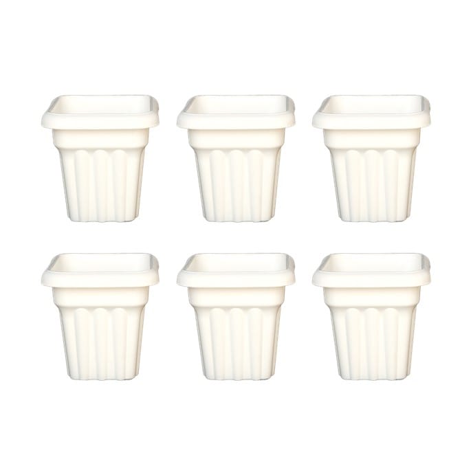 Set of 06 - 8 Inch White Heavy Square Plastic Pot