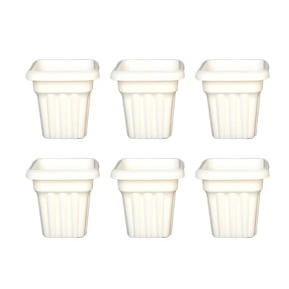 Buy Set of 06 - 8 Inch White Heavy Square Plastic Pot Online | Urvann.com