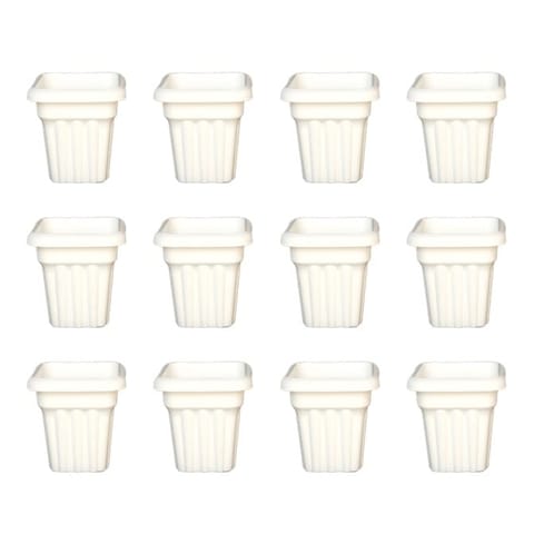 Set of 12 - 8 Inch White Heavy Square Plastic Pot