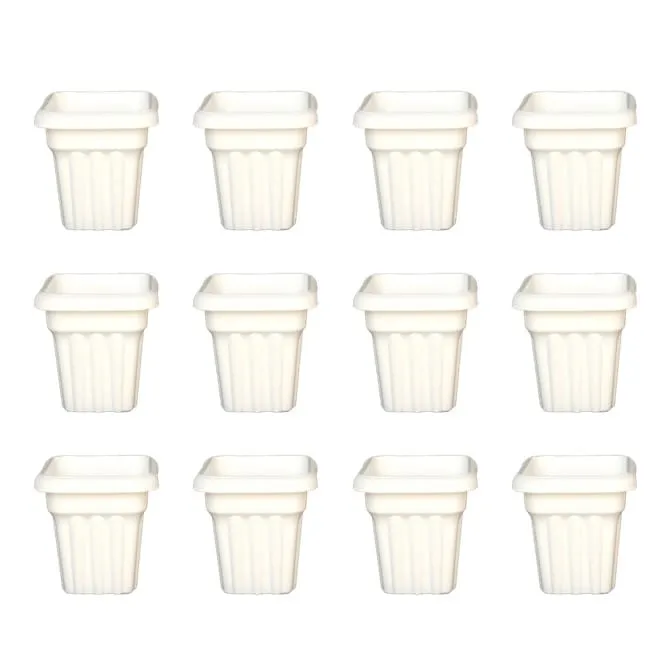 Set of 12 - 8 Inch White Heavy Square Plastic Pot