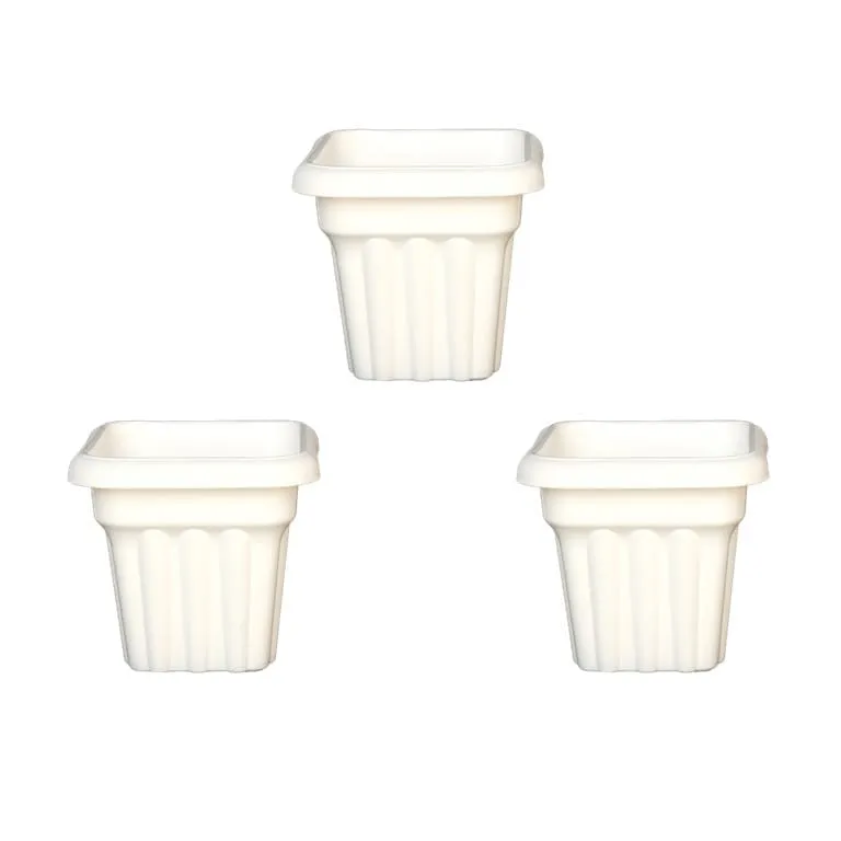 Set of 03 - 10 Inch White Heavy Square Plastic Pot