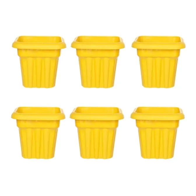 Set of 06 - 8 Inch Yellow Heavy Square Plastic Pot