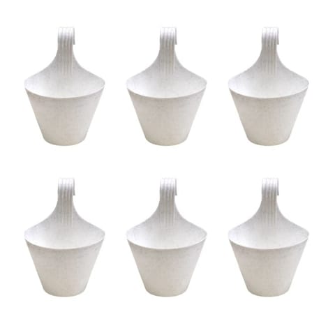 Set of 06 - 8 Inch White Single Hook Hanging Plastic Pot