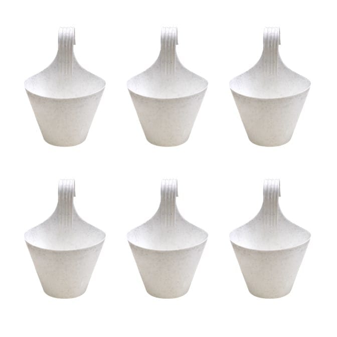 Set of 06 - 8 Inch White Single Hook Hanging Plastic Pot