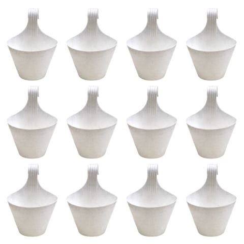 Set of 12 - 8 Inch White Single Hook Hanging Plastic Pot