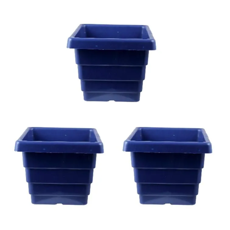 Set of 3 - 4 Inch Blue Premium Orchid Square Plastic Pot