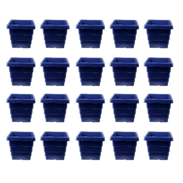 Set of 20 - 4 Inch Blue Premium Orchid Square Plastic Pot
